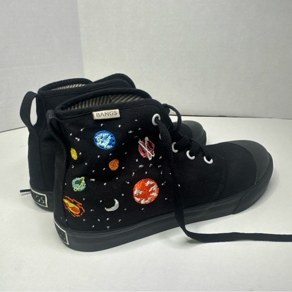 BANGS Black High-Top Sneakers with Planet Embroidery